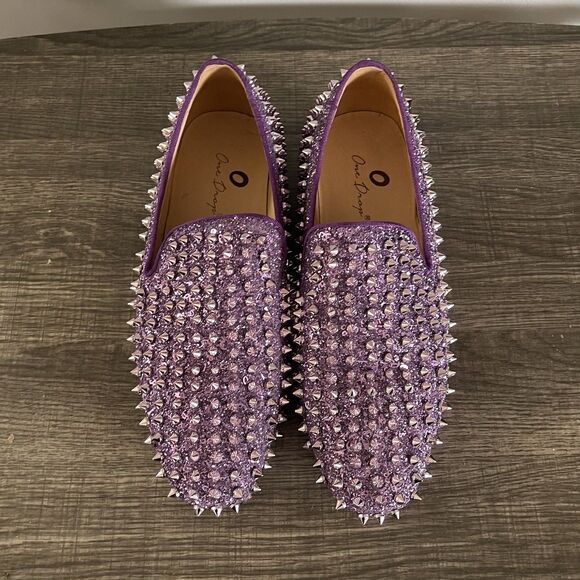 One Drop Men Handmade Purple Lavender Spikes Casual Party Loafers Shoes Sz 5 main image 8